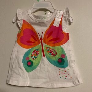 First Impressions white with printed butterfly baby girl top, 3-6 months